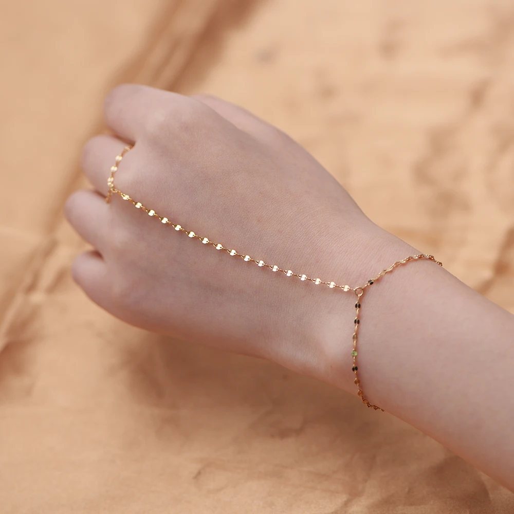 Jewelry 925 Sterling Silver Gold Plated Ultra Bright Ceramic Tile Sleeve Chain Minimalist Finger Bracelet Ring Bracelets