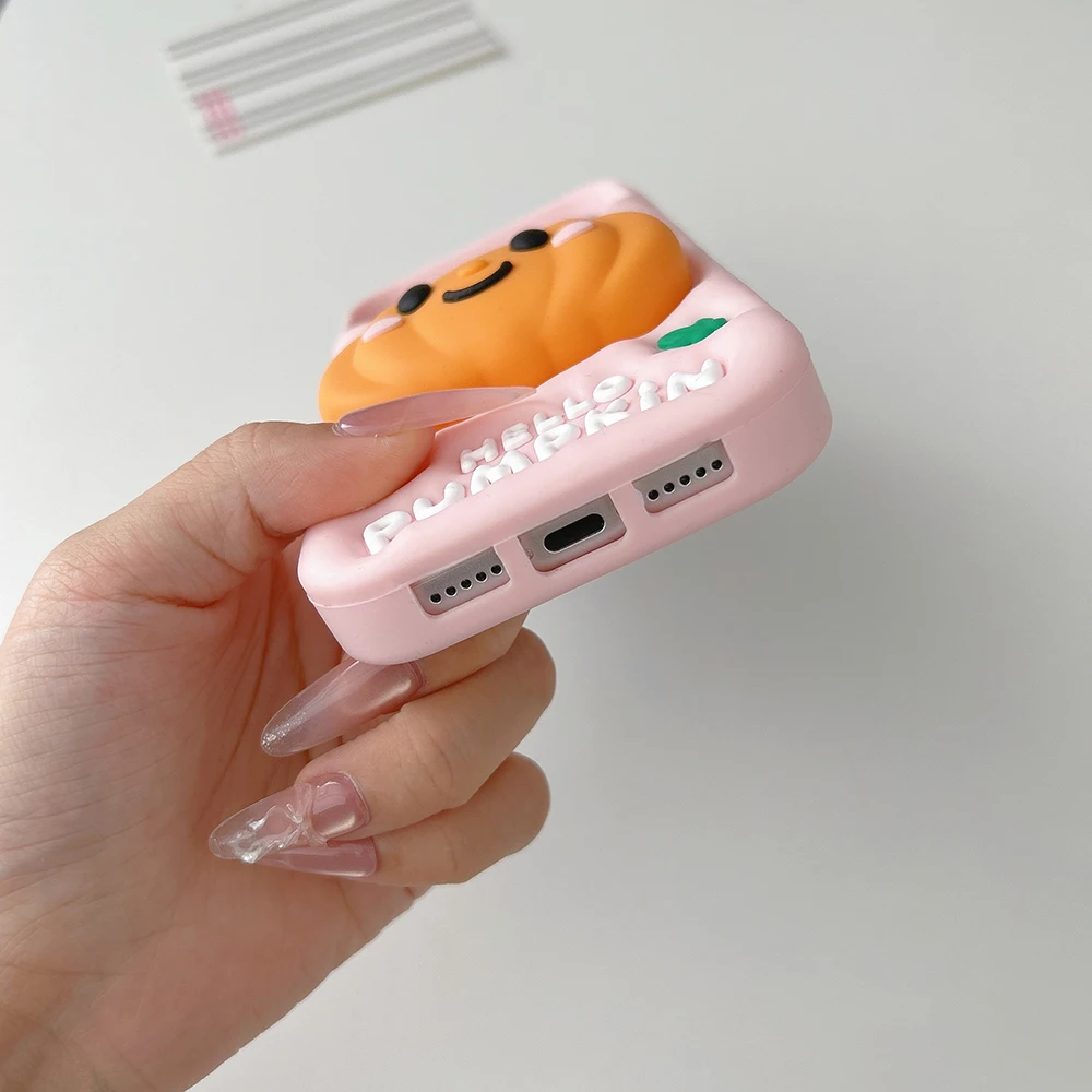Niedliche 3D-Halloween-Kürbis-Handyhülle aus weichem Silikon für iPhone 18, 17, 16 Pro Max, stoßfest, mit integriertem Ständer, Schutzhülle. – Detail 6