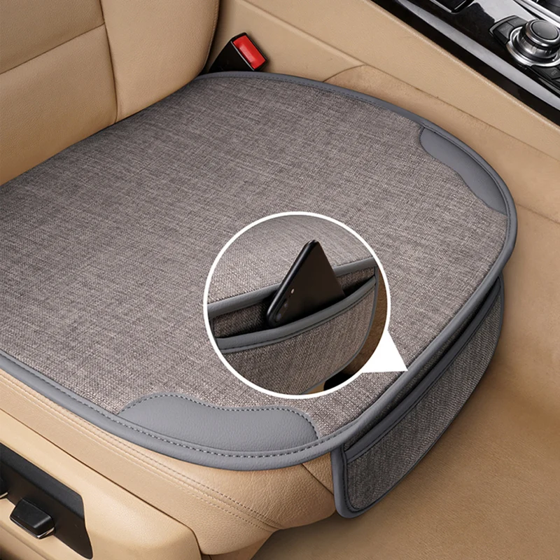 Car Seat Cover for Front Rear Universal Flax Car Seat Cushion Protector Pad Mat Non Slide Auto Four Season Pad Auto Interior