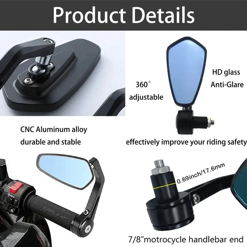 Motorcycle Handlebar End Blue Rearview Mirror, universal Handlebar, Folding Bending Rod, Reflector, Suitable for BMW Ducati view 3
