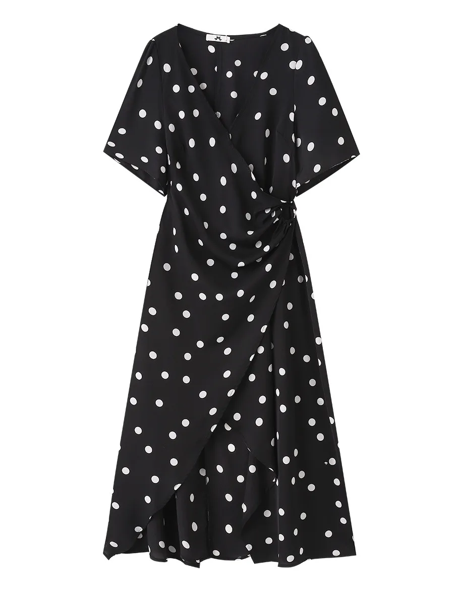 150kg plus size busto feminino 150 verão solto com decote em v manga curta bolinhas vestido plissado preto 5xl 6xl 7xl 8xl 9xl