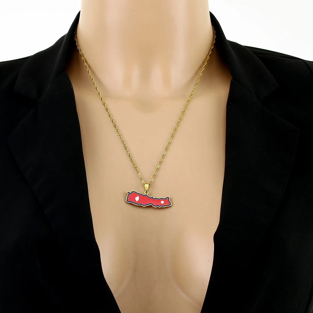Mode Nepal Karte Flagge Anhänger Halskette Edelstahl Männer Frauen Land Karten Schmuck Nipars Geschenk – Detail 6