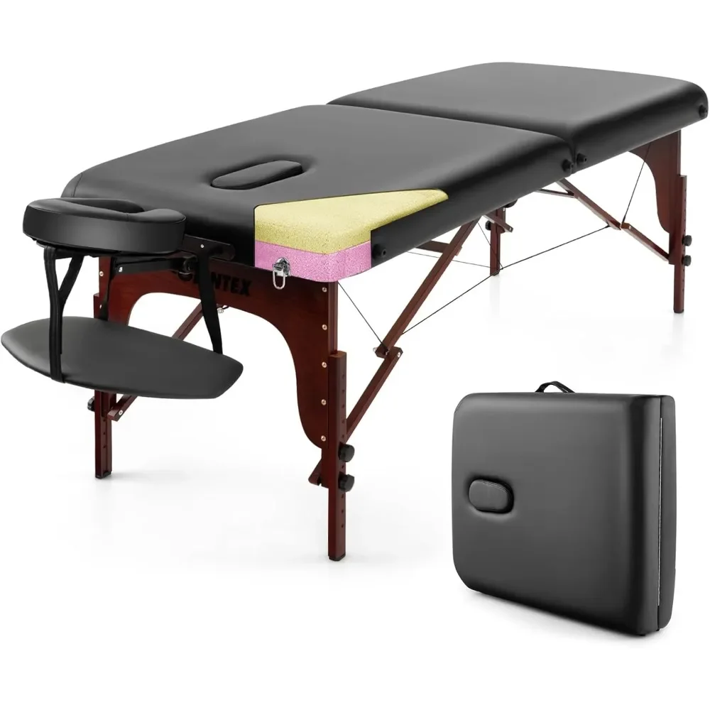 Draagbare massagetafel 84 inch, opklapbaar wimperbed met premium schuim en beukenhouten poten, professioneel spa-salonbed met gezichtswieg