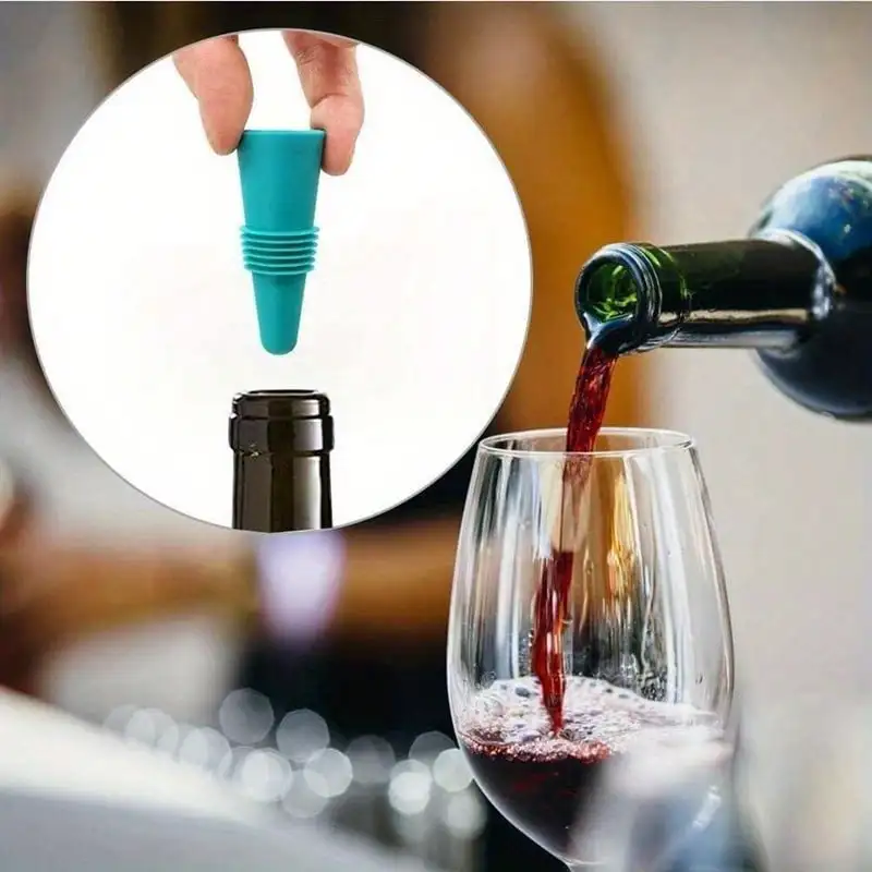 1pc Random Color Wine Stoppers Silicone Beverage Bottle Sealer Soft Tapered Wine Bottle Plug Leakproof Champagne Fresh Keeping Corks Kitchen Bar Tools