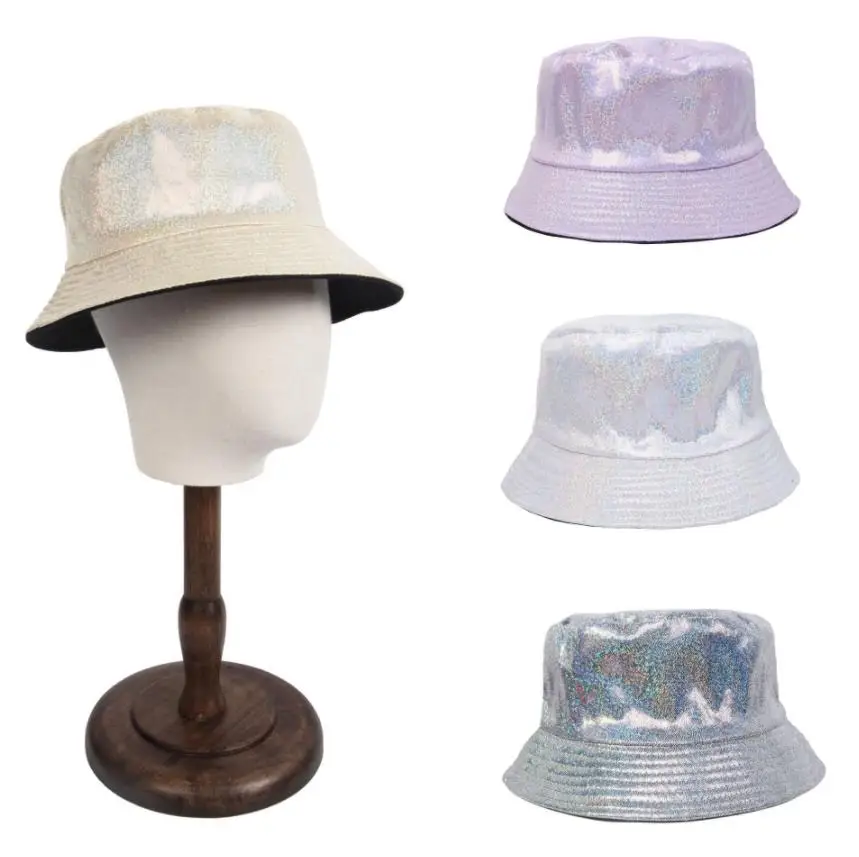 

20pcs Rave Party Laser Bucket Hat PU Leather Sparkle Wide Brim Fisherman Hats Christmas Music Festival Cap