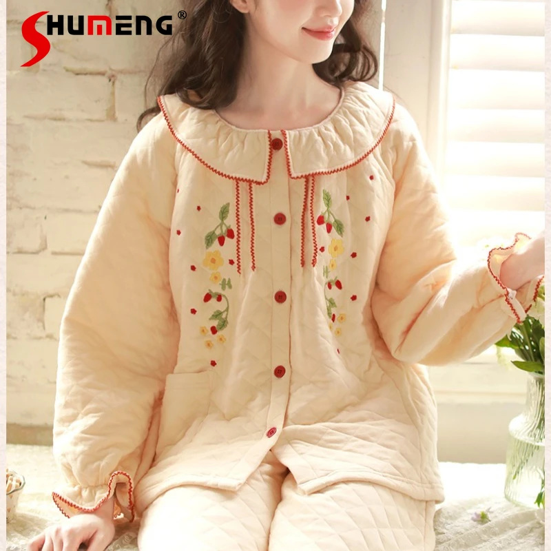 بيجامة نسائية سميكة للخريف والشتاء دافئة مبطنة حلوة يمكن ارتداؤها طقم ملابس منزلية للسيدات على الطراز الياباني بدلة مريحة لطيفة #6