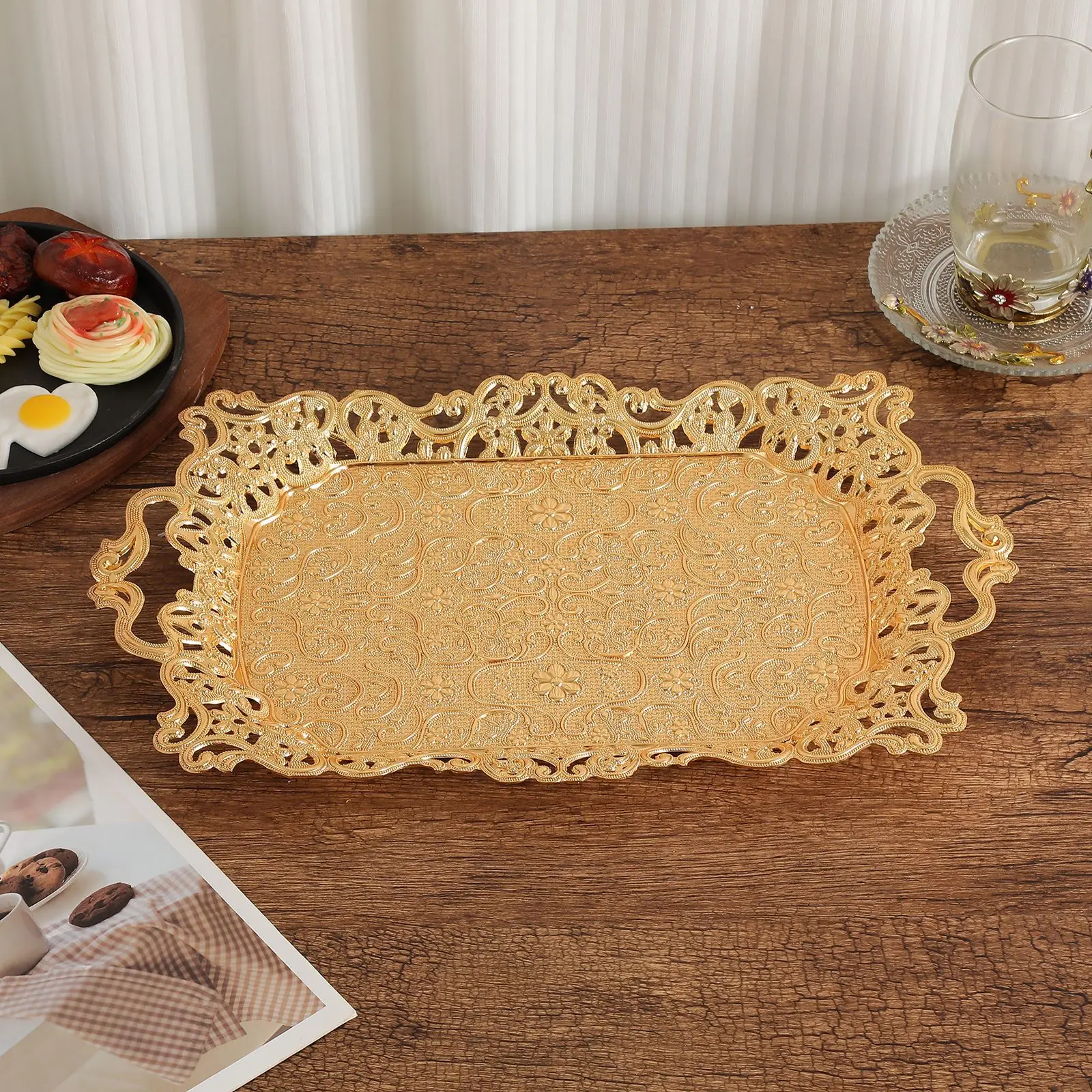 Nordic square hollow tray engraved pattern fruit tray decoration home living room cake fruit tray source factory