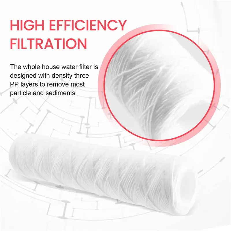 Hot Sale-3Pcs Water Purifier 10 Inch String Wound Filter Cartridge 5 Micrometre PP Cotton Filter Sedmient Filter
