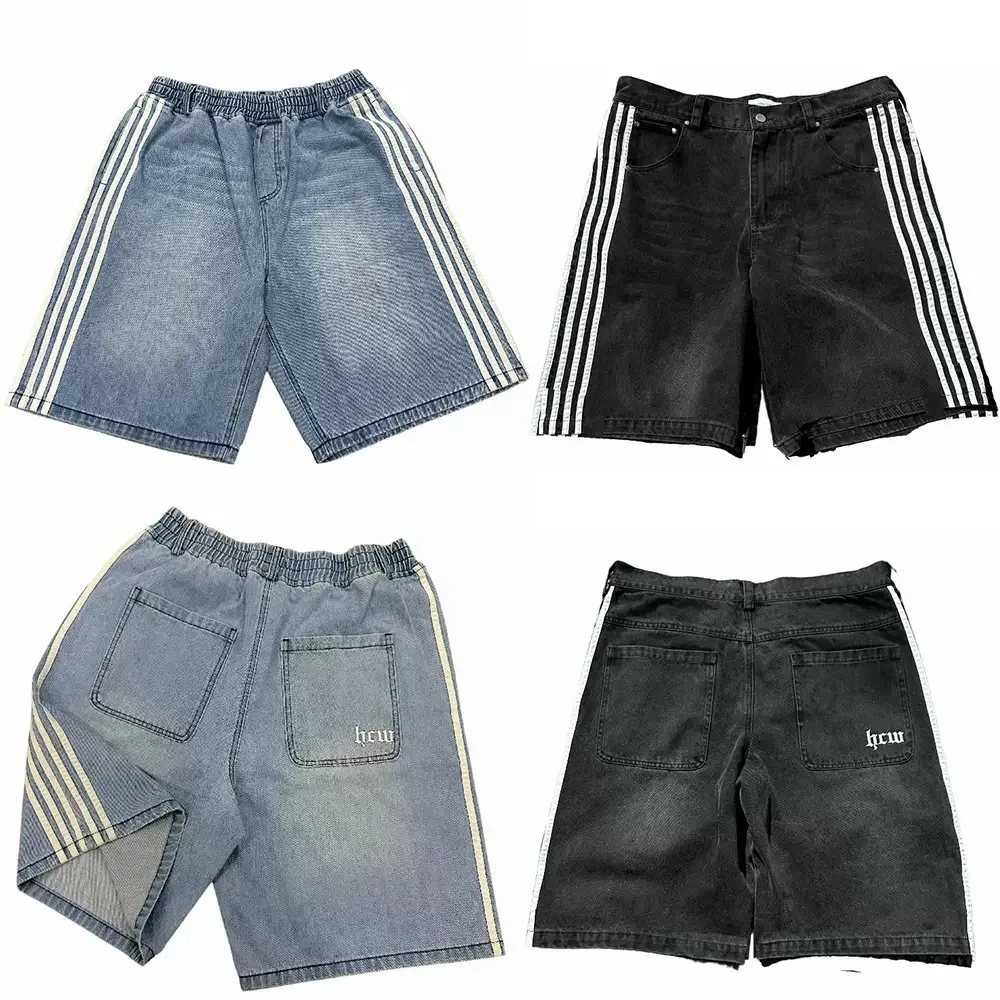 

W Cross-Border Faion Brand Embroidered Denim orts Men's High Street Sle Casual Loose Straight-Cut Five-Quarter Pants
