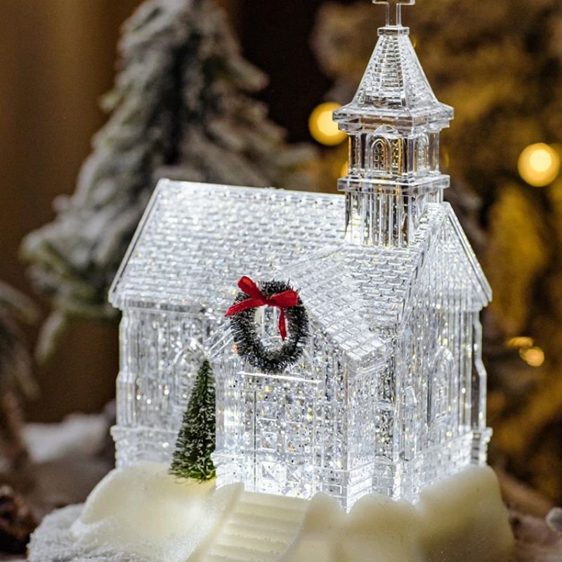 Crystal Ball Snow House Music Box Building Model Decoration Christmas Tree Decoration Girls' Gifts