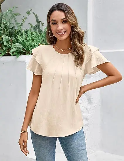 Casual Women Blouse Female Solid Short Sleeve Splicing Shirt Summer Beach Thin Blouses Elegant Office Work Loose Top 2024 Blusa