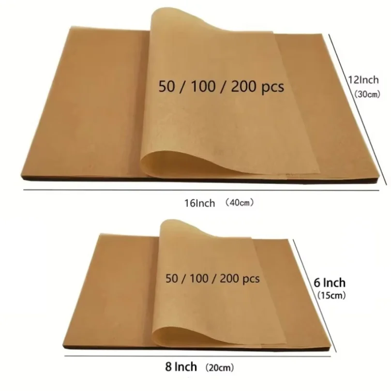 200/100/50 шт., бумага для выпечки, антипригарный пергаментный лист для выпечки для духовки, воздушной фритюрницы, коврик для гриля, бумага, упаковочная бумага для пищевых продуктов, инструмент для выпечки