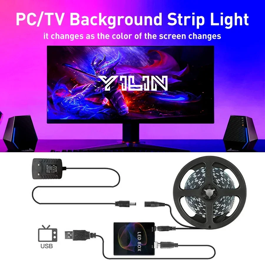 

Immersive LED Strips TV PC Background Light RGBIC Dream Color Computer Screen Monitor Color Sync Smart Control Ambient Lamps