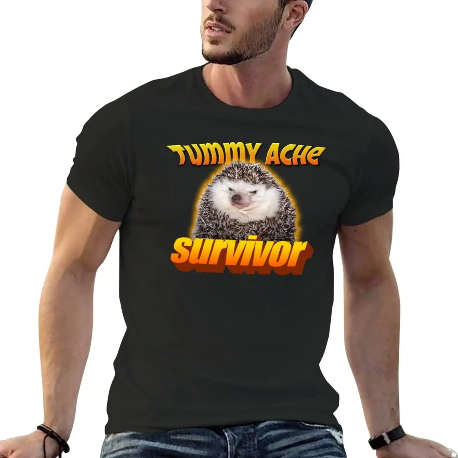 Tummy Ache Survivor Meme T-shirt kawaii clothes anime sublime plus size tops funny t shirts for men