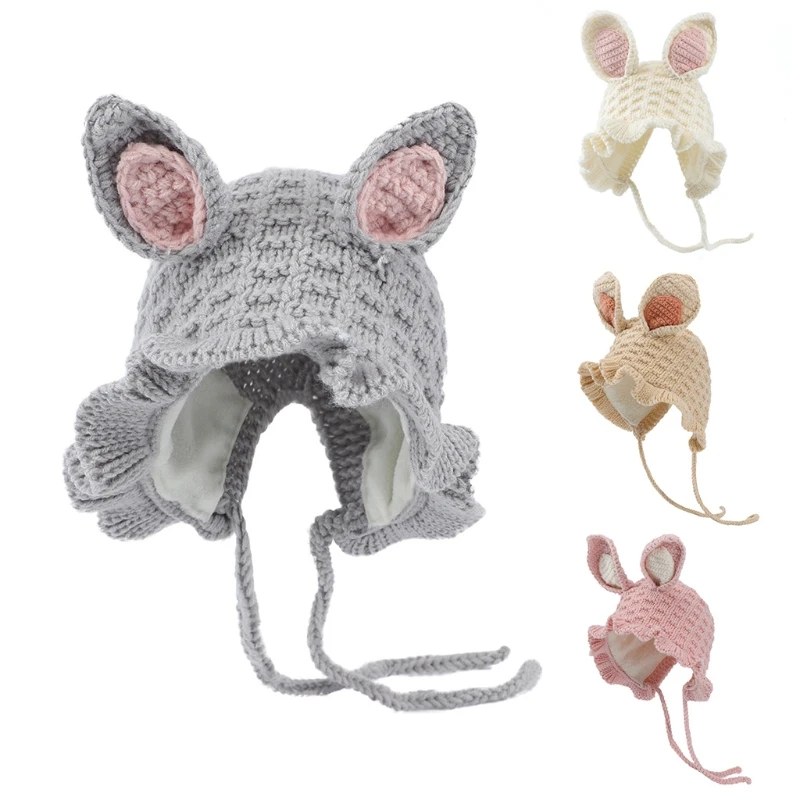 

Sweet Knit Hat Casual Children Big Rabbit Ears Baby Fall Winter Drop shipping