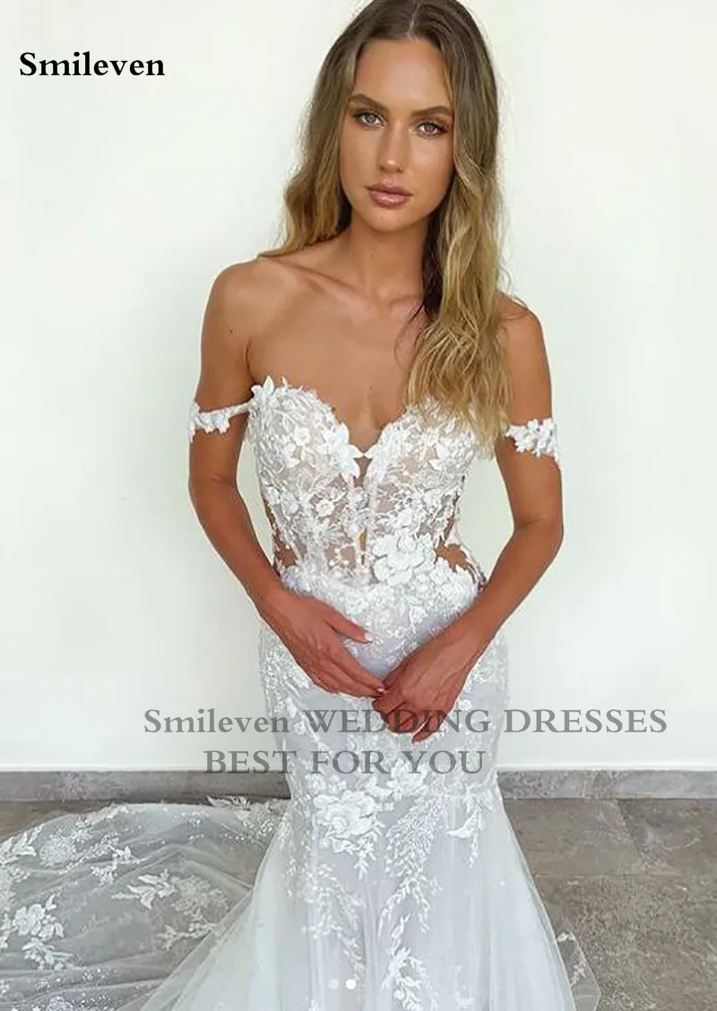 Smileven – robe de mariée sirène Sexy, épaules dénudées, avec des Appliques en dentelle, style Boho, avec nœud papillon et dos nu, robes de cérémonie de mariage, 2022