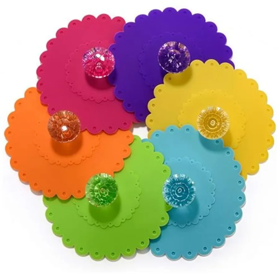 

8PCS 11CM/4.3in Sealed and Leak-proof Silicone Glass Cup Cover Cute Flowers Shape Coffee Anti-dust Beverages Lids with PVC Tra