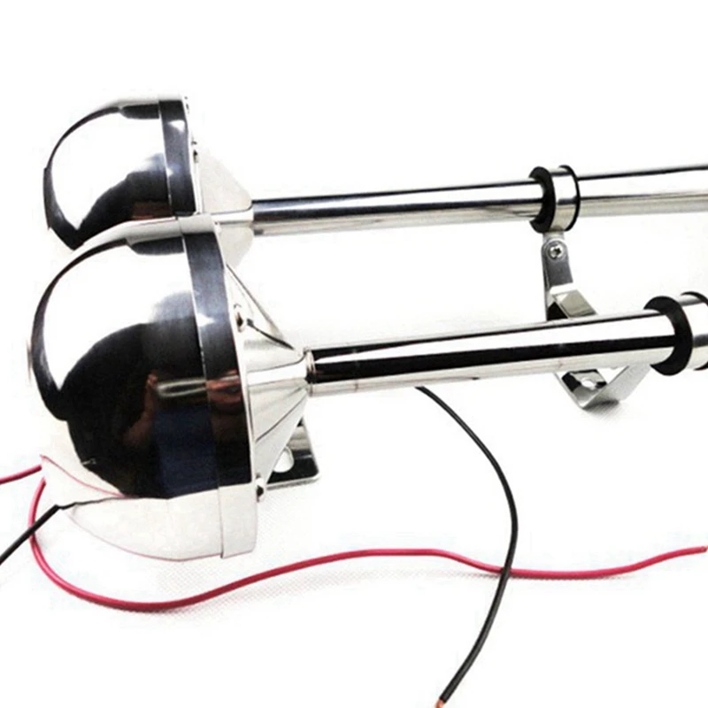 ●Marine Dual Horn Horn Marine Stainless Steel Electric Horn 18-1/2 Inch 12V Dual/Double Tube Horn Flute Horn Silver