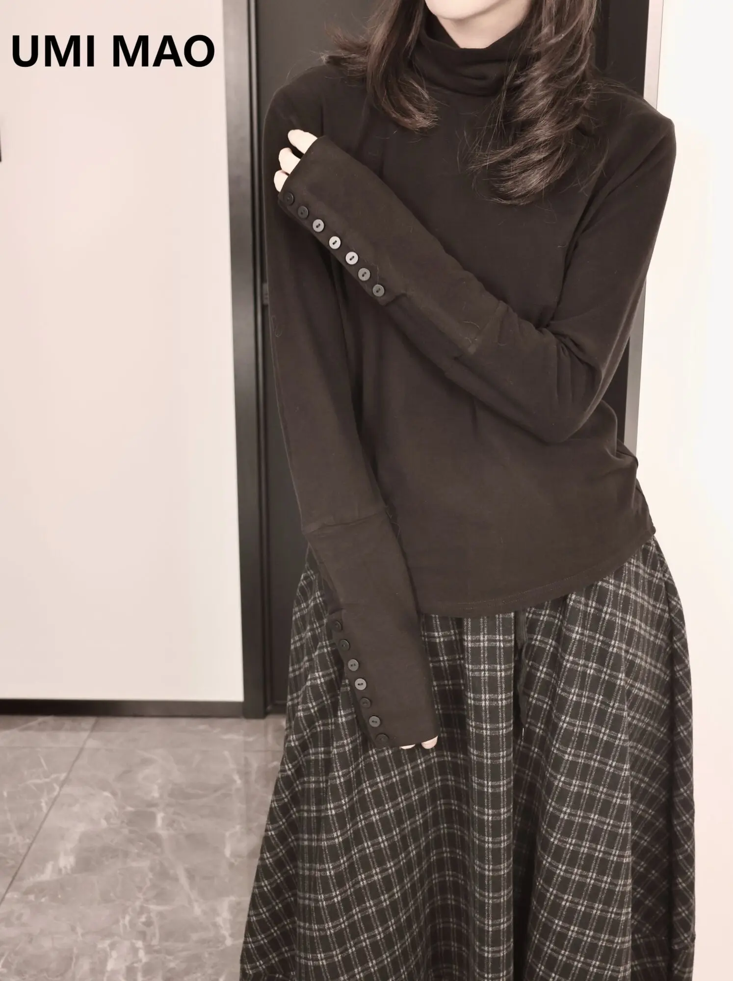 

UMI MAO Yamamoto Dark Top Femme Autumn Winter New High Collar Bottom Shirt Women's Slim Fit Versatile Women Y2K