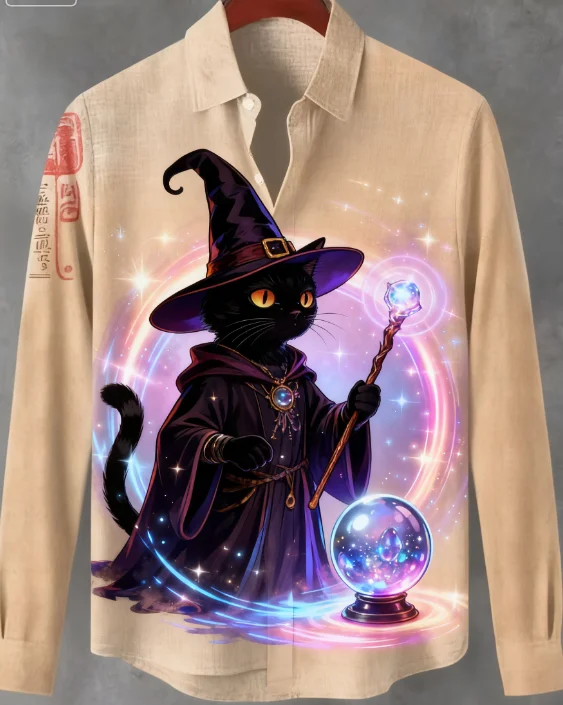 قميص رجالي مطبوع ثلاثي الأبعاد على شكل قطة مصرية ملابس على الطراز الياباني Harajuku كورية بأكمام طويلة ملابس خروج للمدرسة القديمة ملابس علوية للرجال #6