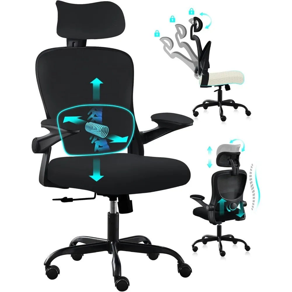 Office Chair with Tilt-Lock, Home Office Desk Chair with Auto Lumbar Support, High Back Mesh Desk Chair with Adjustable Headrest