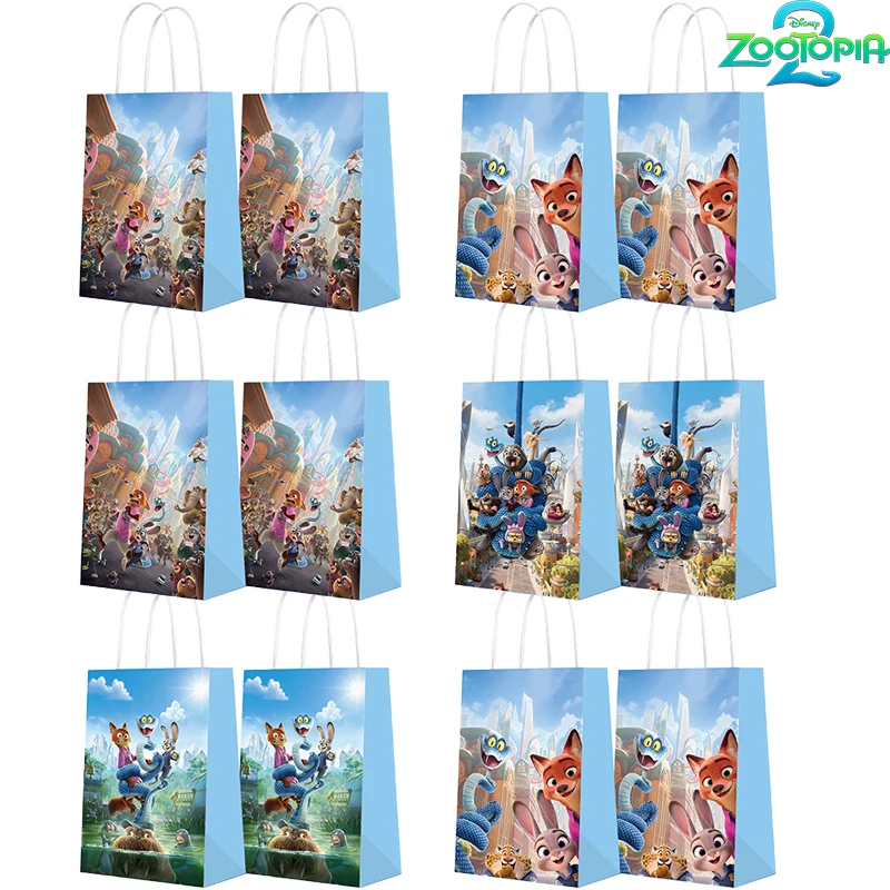 12pcs Disney Zootopia gift bags, candy bags, gift packaging bags, double-sided printing, festival gifts, festival party supplies