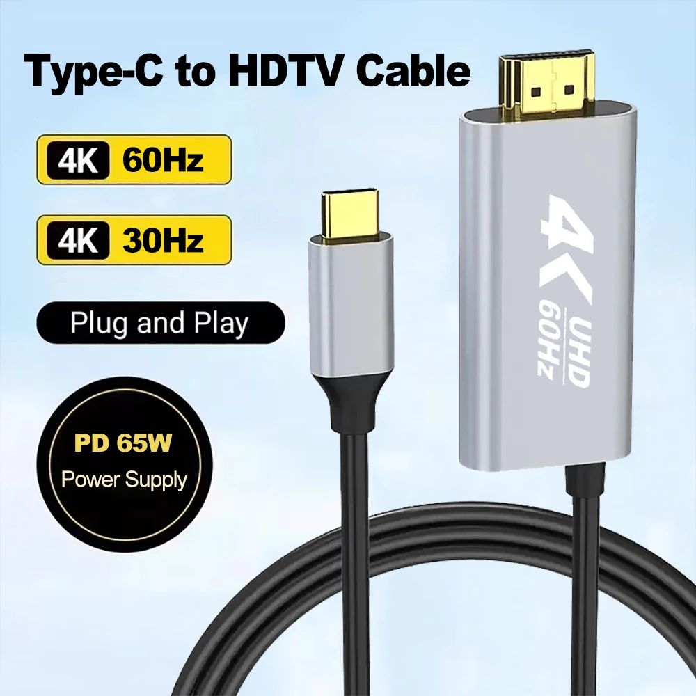 4K HD USB-C to HDMI-Compatible Converter Connector with 65W PD Power Supply Port Support 4K 60Hz/4K 30Hz for PC TV Macbook Pro