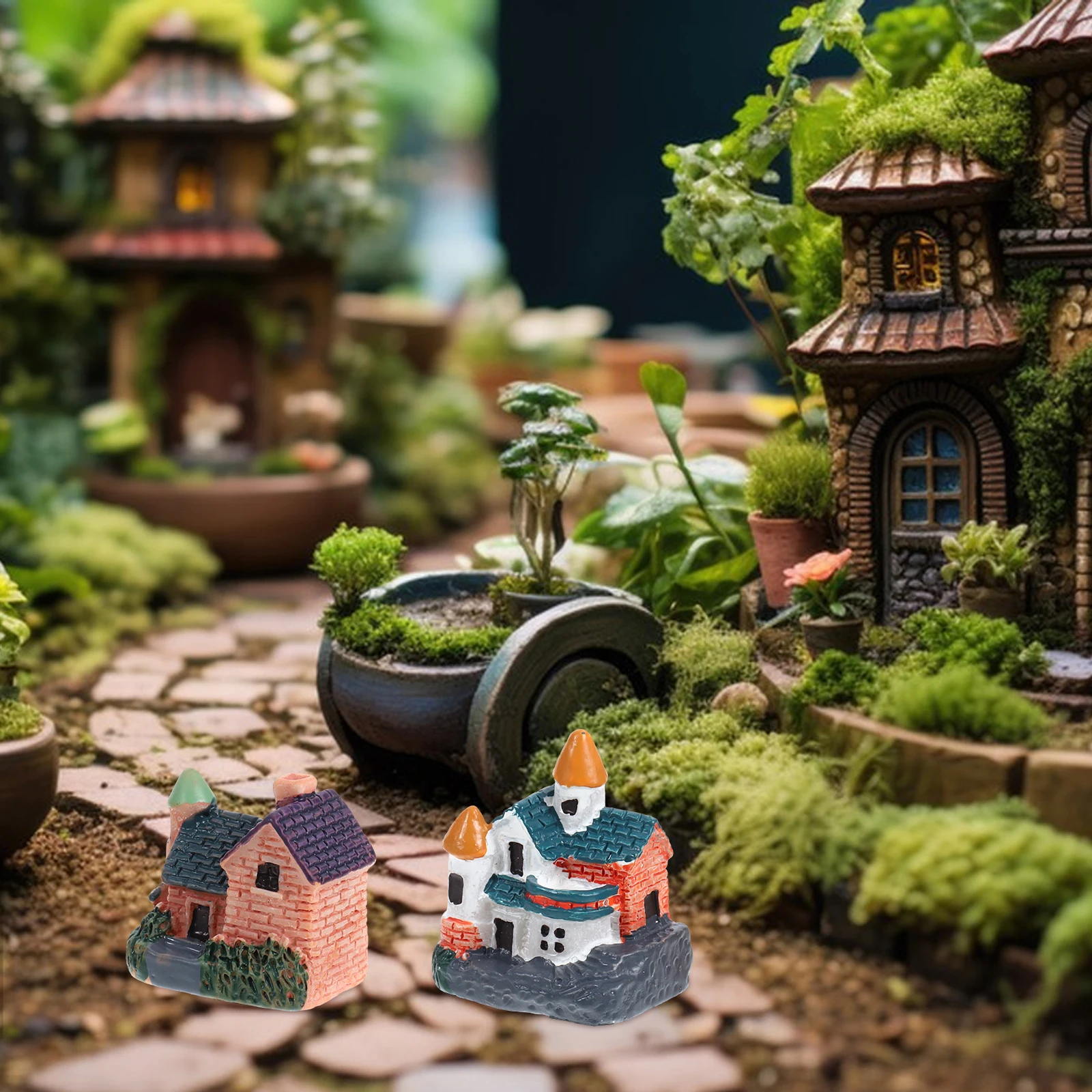 

6 Pcs Miniature House Thatched Hut Decoration Resin Waterproof Craft for Landscaping Gardening nament