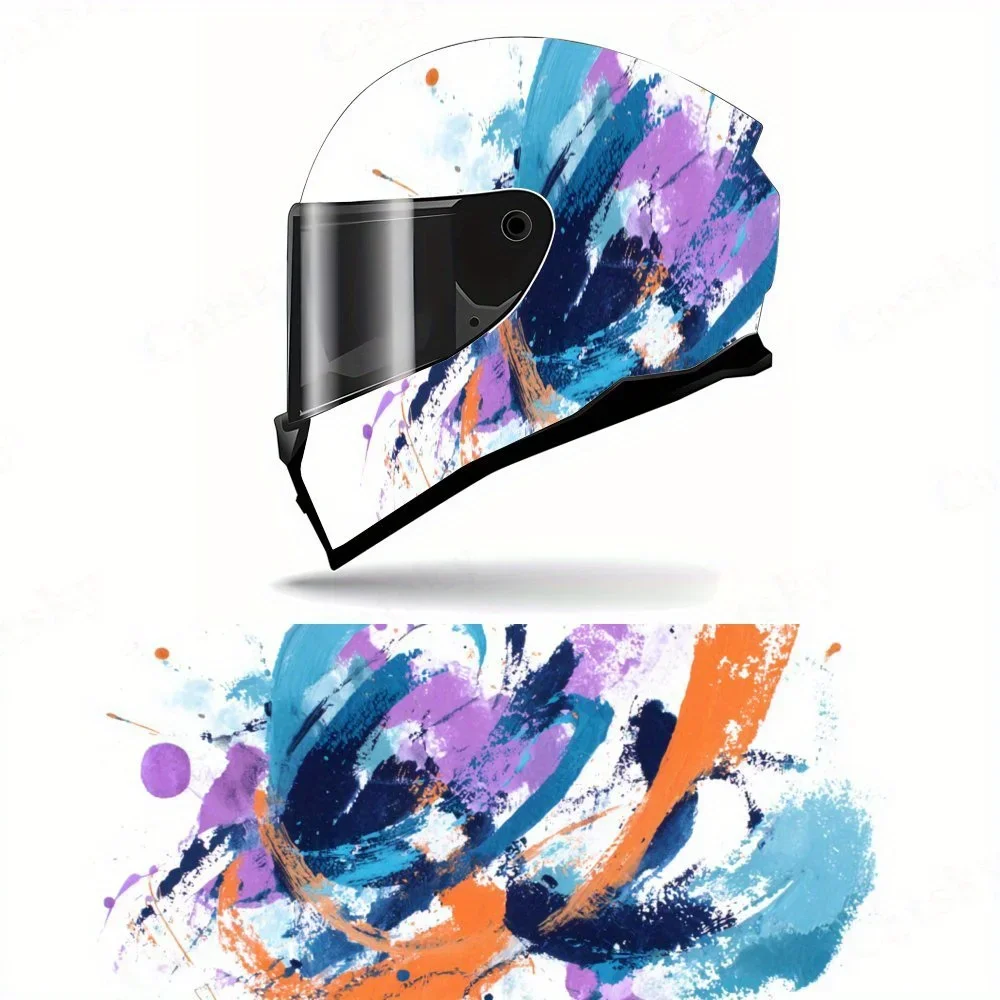 Adesivo de Capacete de Motocicleta com Arte Abstrata e Efeito de Salpicos de Cor, Gráfico de Corrida, PVC Autoadesivo Impermeável, Impactante