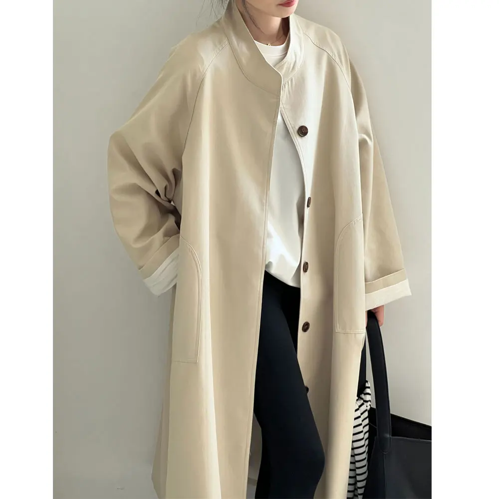 

Женский осенний модный плащ с воротником-стойкой, высококачественный повседневный длинный плащ на одной пуговице, Femme Casaco Abrigo, уличная одежда