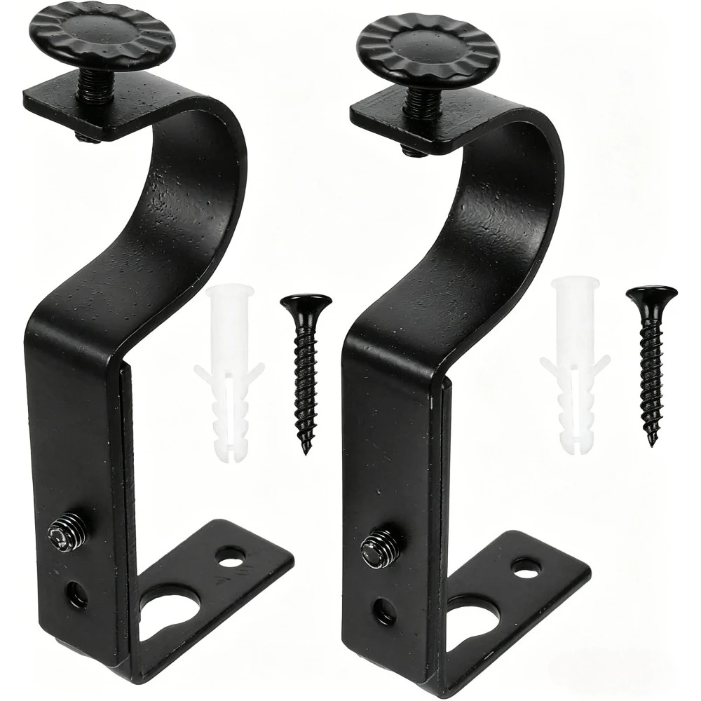 2Pcs Heavy Duty Curtain Rod Bracket, Adjustable 1 Inch Curtain Rod Bracket for Wall