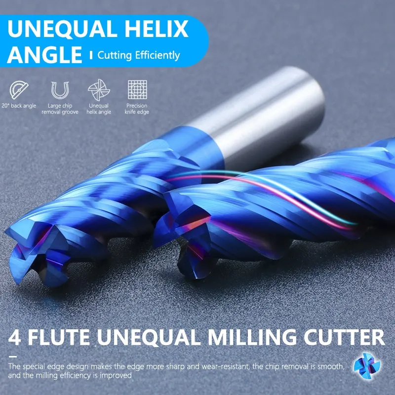 XCAN HRC60 CNC Router Bit 4 Flute Milling Cutter with Unequally Spaced Teeth 6-16mm Carbide Endmill CNC Milling Tool