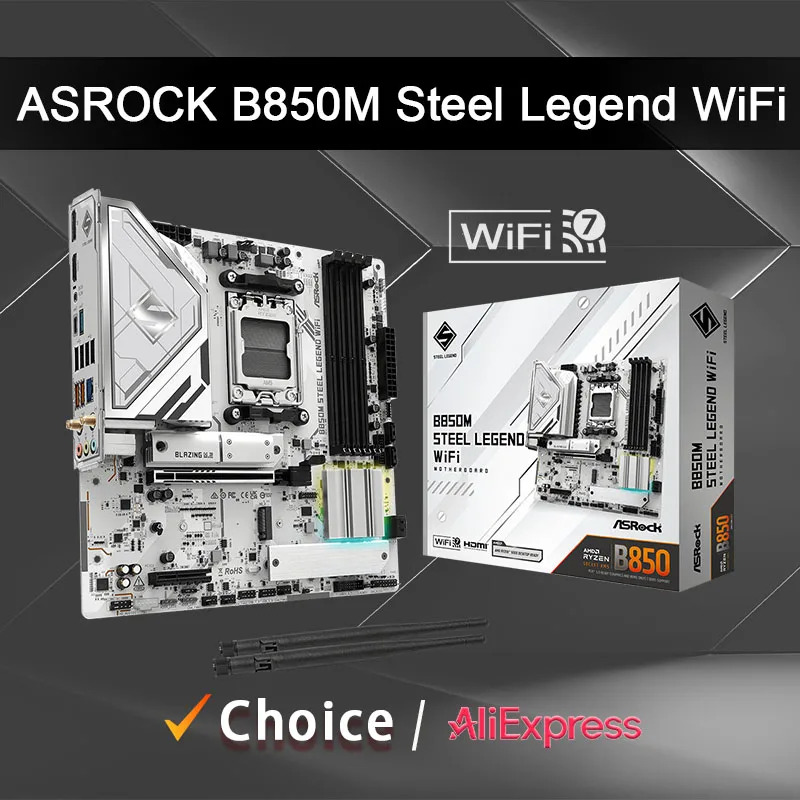 ASROCK New B850M STEEL LEGEND WIFI AMD B850 Micro ATX AMD Ryzen 9000 8000 7000 Series Motherboard Socket AM5