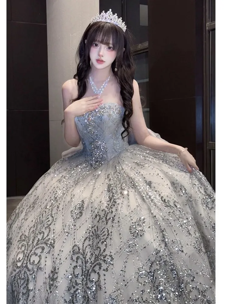 

Блестящее вечернее платье «Галактическое сияние» для принцесс: элегантное длинное платье с поясом для женщин, для студенток, для церемоний, вечеринок и мероприятий.