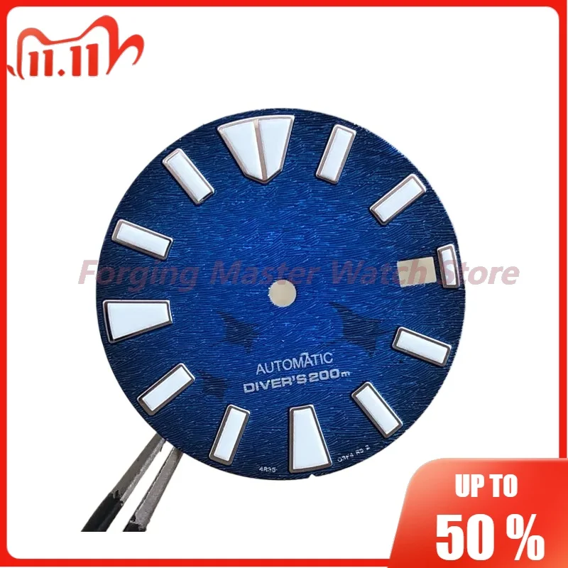 S16 NH35 Dial With S Logo OEM Tuna And Manta Ray Blue Color Fit NH35/36/4R/6R35 Movement