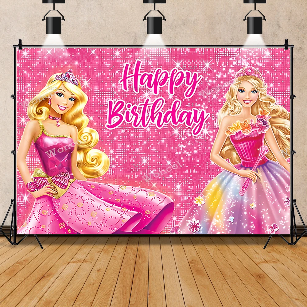 Barbie Princess Photo Backdrop Custom Girls Ladies Birthday Party Pink Photography Background Banner Baby Shower Decoration Prop