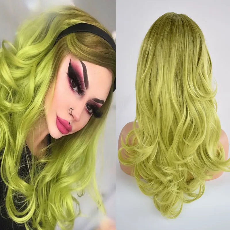 

Dark Roots Ombre Green Short Loose Wave Synthetic 13x4 Lace Front Wigs High Quality Heat Resistant Fiber Hair For Women Cosplay