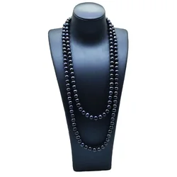 Pearl Long Necklace 8mm Round Black Pearl Double Design Long Skirt Sweater Accessories Women's Necklace