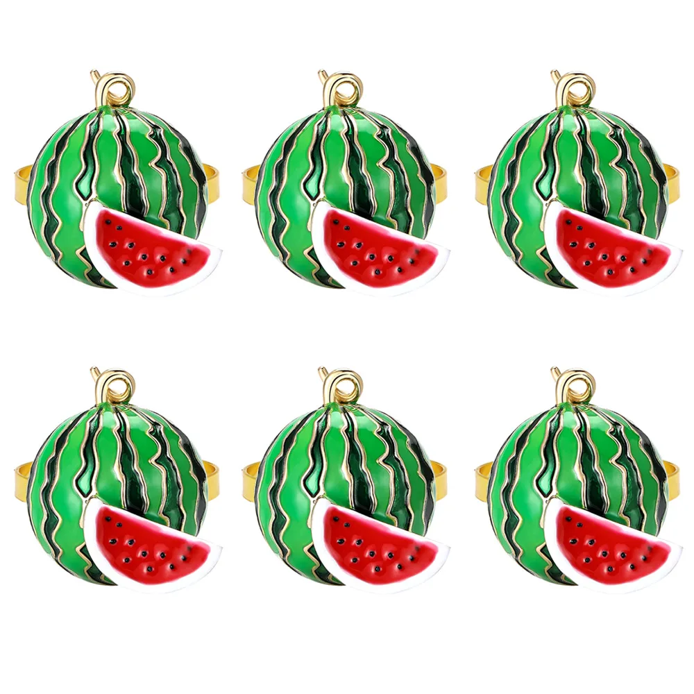 

6pcs Watermelon Napkin Rings Alloy Fruit Themed Party Supplies Summer Decor Tropical Tableware For Luau