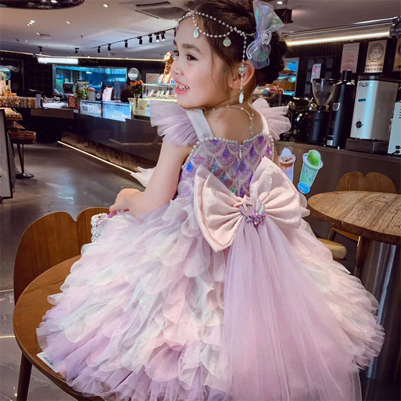Baby Toddle Girls Autumn Summer Sweet Lolita Lace Floral Princess Ball Gown Cake Layed Dress Skirts Birthday Party Childrens