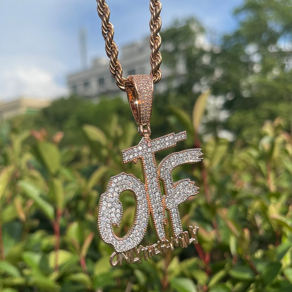 Bubble Letter Iced Out Pendant Only The Family Necklace for Men Prong Setting Cubic Zirconia Hip Hop Jewelry