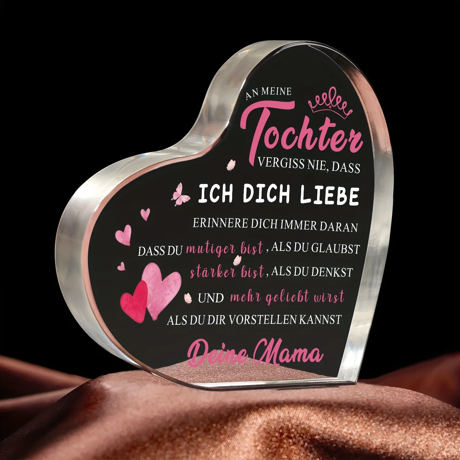 1pc Heart-Shaped Acrylic Inspirational Love Message from Mom to Daughter - German Sentimental Gifts for Birthday, Decorative
