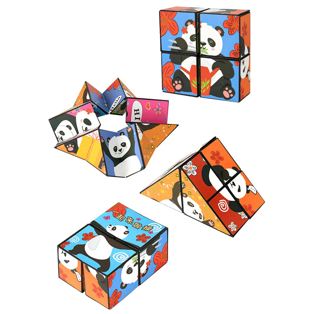 Panda Infinite Magic Cube Flipping Decompress Puzzle Three-Dimensional Small Toy 3D Deformation Anti Stress Shape Shifting Box