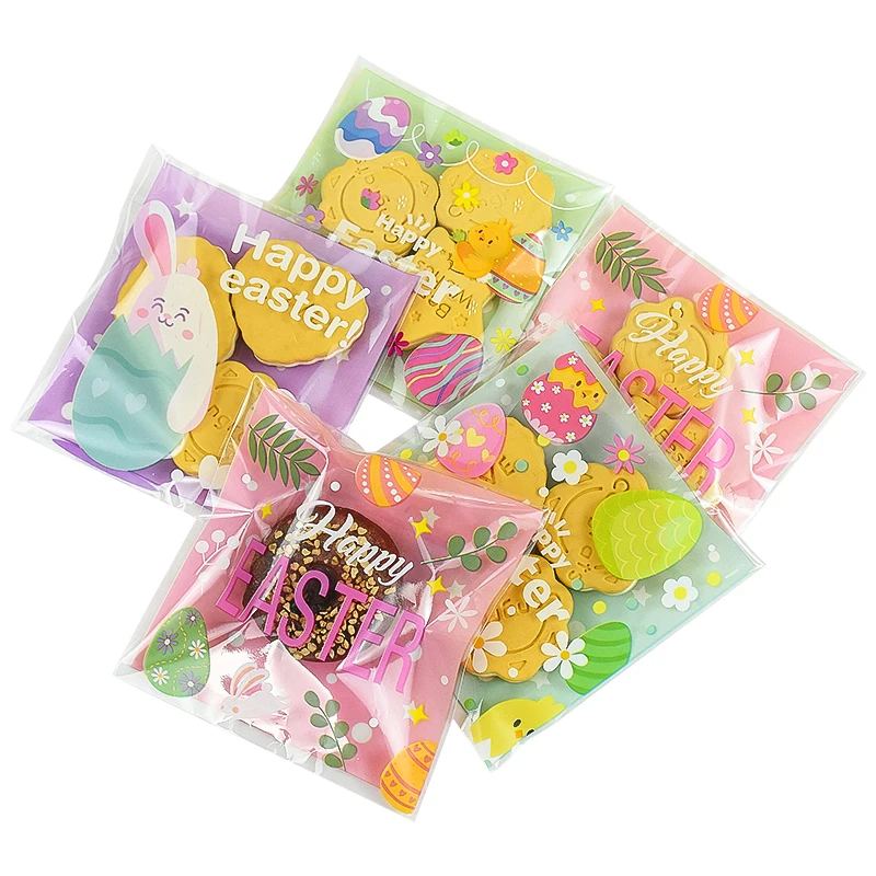 50/100pcs Easter Cookie Candy Bag Cute Rabbit Eggs Handmade Baking Gift Packaging Bags Happy Easter Party Decoration Supplies