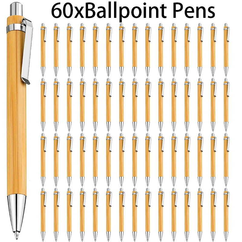 60Pcs Environmental Protection Ballpoint Pen Bamboo Pens