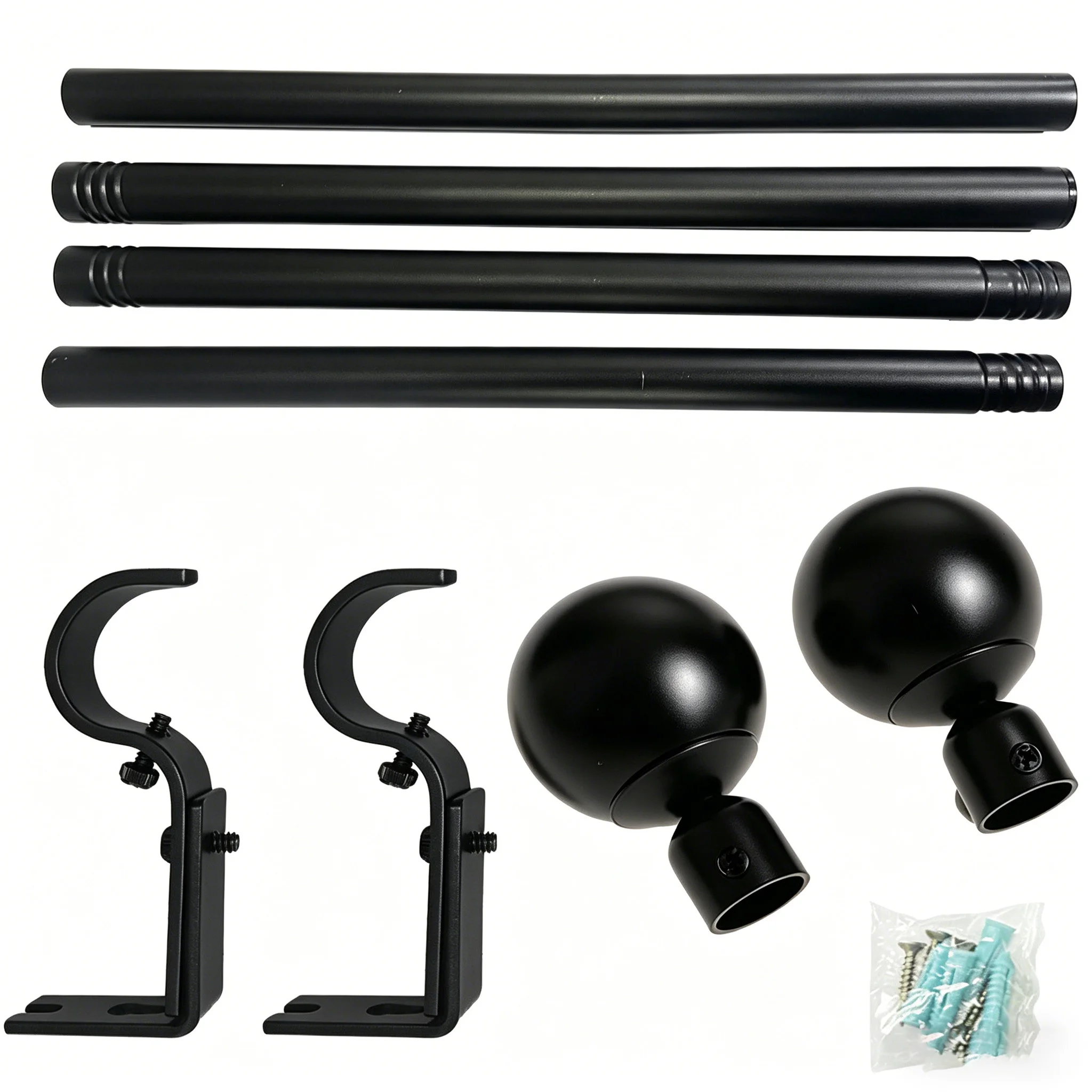 Black iron joined curtain rod / Roman rod, classic versatile ball decoration, 28-48 inches in length