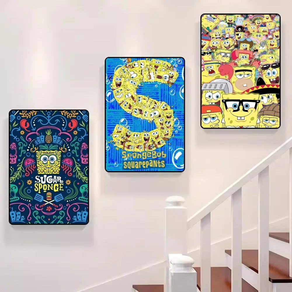 S-SpongeBobs SquarePants ملصقات كلاسيكية عتيقة ، لوحة زخرفية ، ورق كرافت أبيض ، فن حائط ، ديكور غرفة كاواي #5