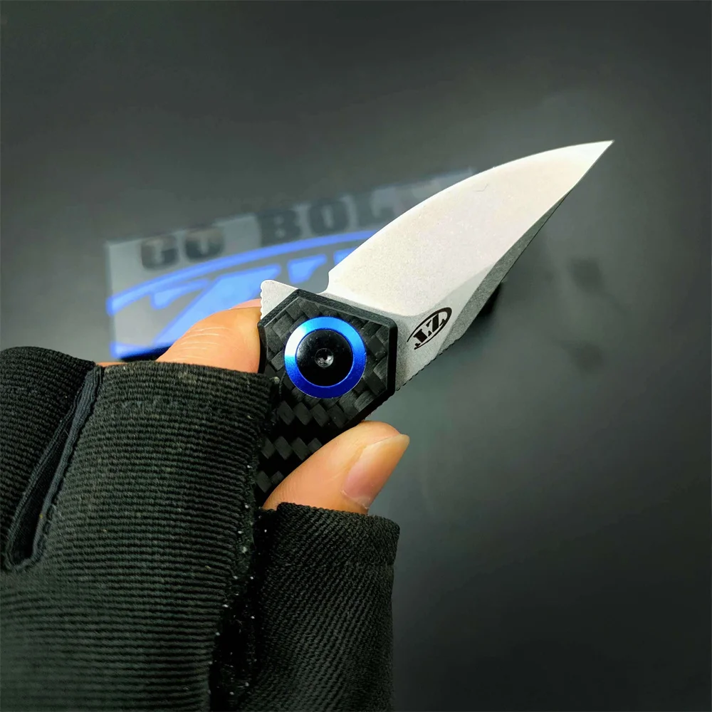 Tactical 0022 Mini Flipper Knife CPM-20CV Stonewashed Blade Carbon Fiber Handles EDC Self Defense Outdoor  Hunting Camping Knive