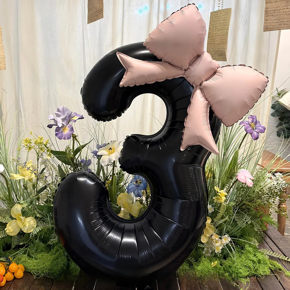 2 قطعة 40 بوصة الأسود Bowknot الرقمية احباط بالونات لفتاة الكبار حفلة عيد ميلاد الزفاف الذكرى الديكور غرفة تخطيط الهدايا