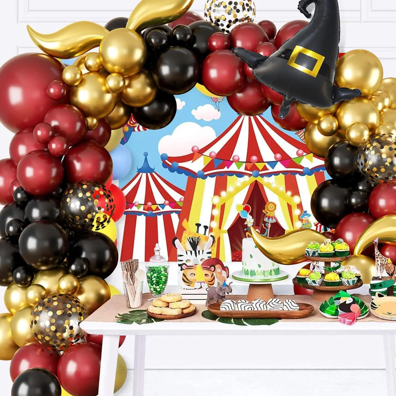 Magisches Zauberer-Schul-Ballon-Girlanden-Bogen-Set, Burgunderrot-Schwarz-Goldener Bogen mit Zaubererhut für Magische Zauberer-Themen-Geburtstagsdekoration – Detail 6